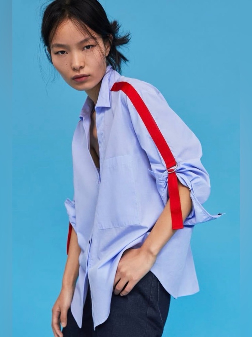 Zara Basic Light Blue Collared Button-Up Shirt